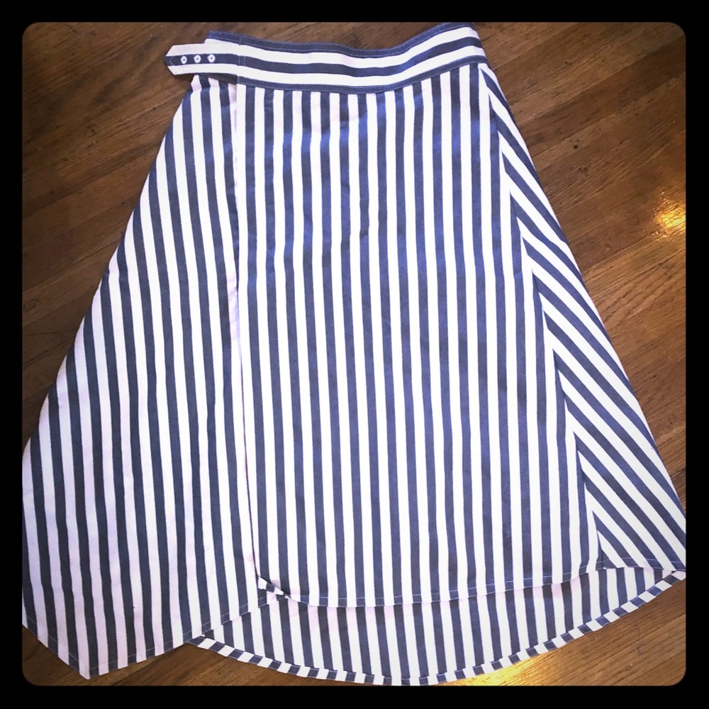 Maeve blue and white striped asymmetrical skirt